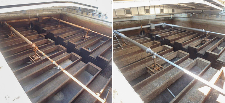 東京都内浄水場　急速ろ過池表洗母管取替工事